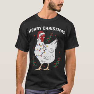 Camiseta Frango Feliz Natal Engraçado Santa Hat Chicken Li
