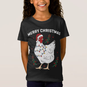 Camiseta Frango Feliz Natal Engraçado Santa Hat Chicken Li