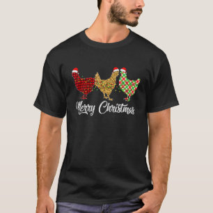 Camiseta Frango Feliz Natal Vermelho Verde Xadrez Leopardo