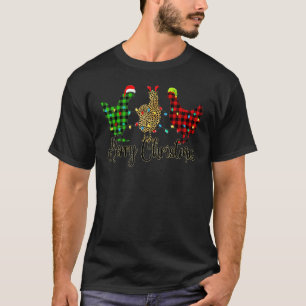 Camiseta Frango Feliz Natal Vermelho Verde Xadrez Leopardo