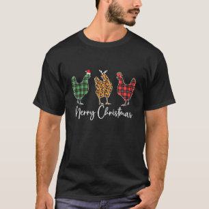 Camiseta Frango Feliz Natal Xadrez Vermelho Verde Leopardo