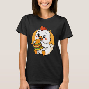 Camiseta Frango Fofo Comendo Hambúrguer Divertido Animal Ka