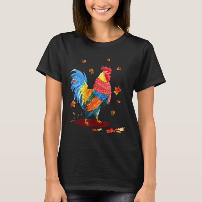 Camiseta Frango Fofo Folhas E Cachecol Outono Outono Abóbor (Frente)