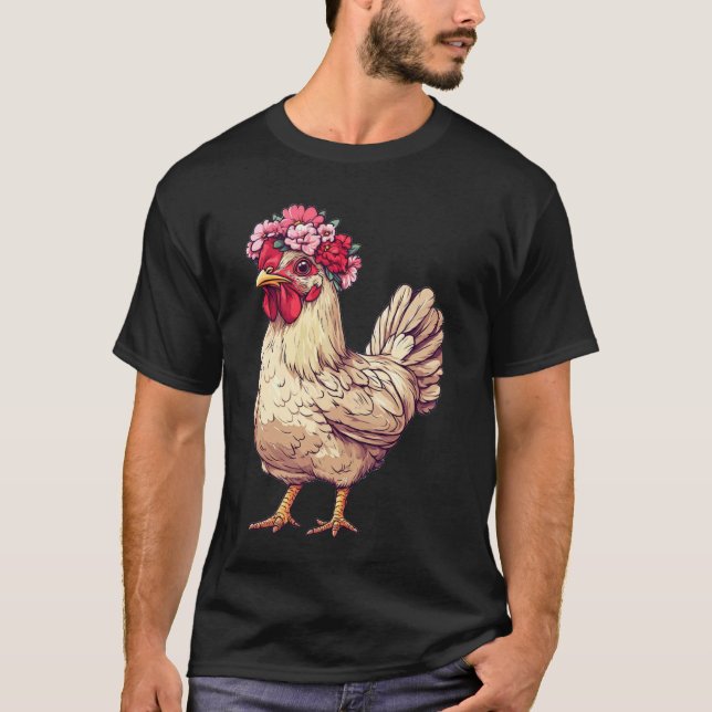 Camiseta Frango Fofo Usando Chapéu de Flor (Frente)