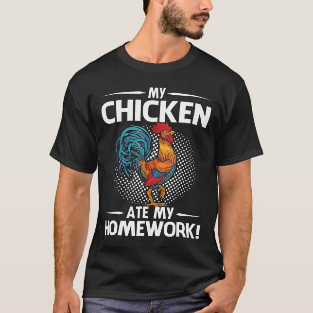 Camiseta Frango Frango Comeu Minha Lição de Casa Volta às A (Frente)