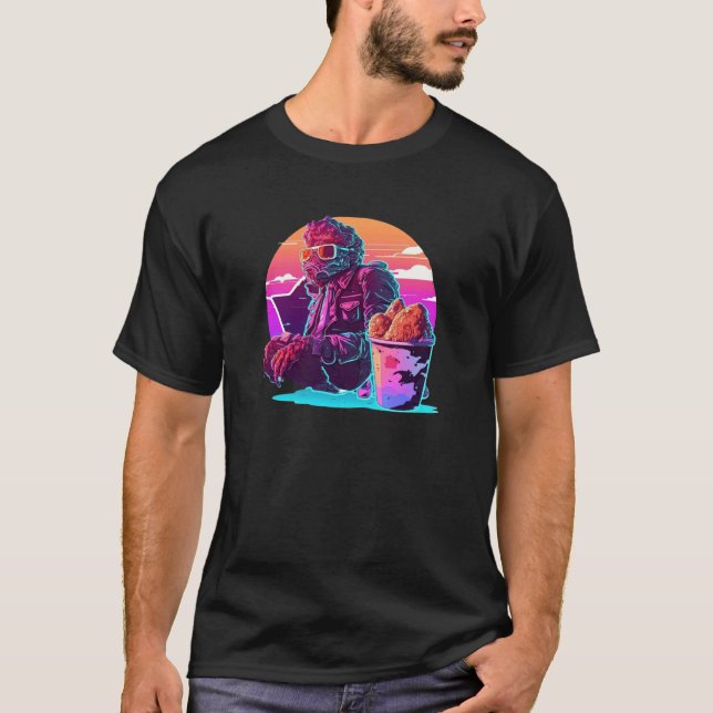 Camiseta Frango Frito Synthwave 80s Estética Retrowave (Frente)