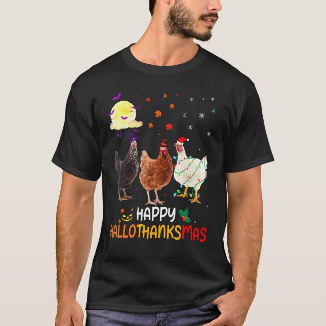 Camiseta Frango Halloween E Feliz Natal Feliz Hallot (Frente)