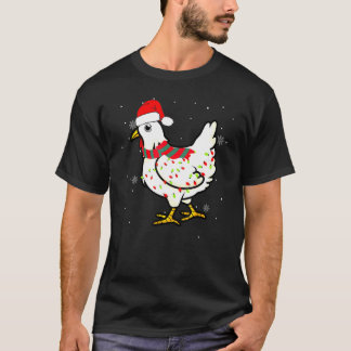 Camiseta Frango Luzes de Natal Usa Chapéu de Papai Noel Gal