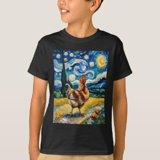 Camiseta Frango Noite Estrelada Van Gogh Estilo Galinha Faz