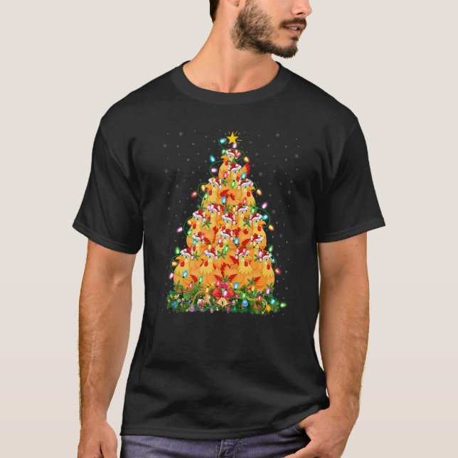 Camiseta Frango Páscoa Luzes Natal Frango Árvore de Natal T (Frente)