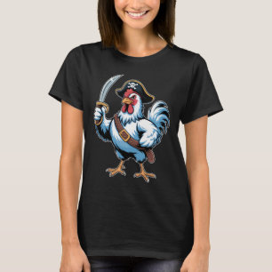 Camiseta Frango Pirata Feroz Com Espada E Chapéu De Capitão