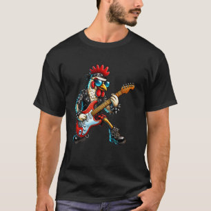Camiseta Frango Punk Divertido Rock and Roll Frango Guitarr