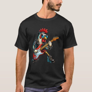 Camiseta Frango Punk Engraçado Rock and Roll Frango Guitarr