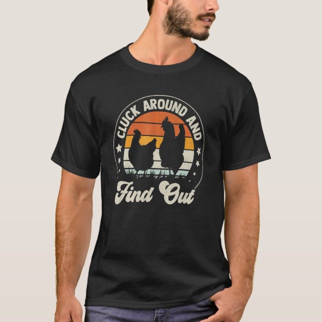 Camiseta Frango Retro Cluck em Volta e Descubra (Frente)