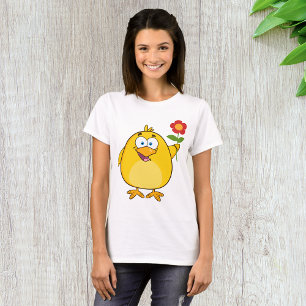 Camiseta Frango Segurando Flor Animal Divertido Feliz