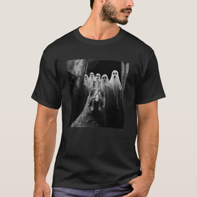 Camiseta Frango Selfie Com Fantasmas Frango Engraçado Hallo (Frente)