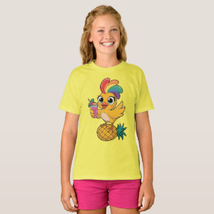 Camiseta Frango Tropical Fofo com Penas Arco-íris
