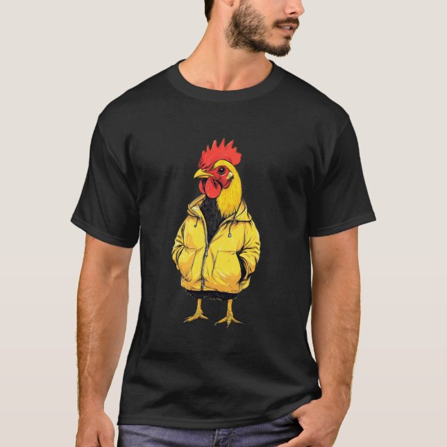 Camiseta Frango Vestindo Um Impermeável (Frente)