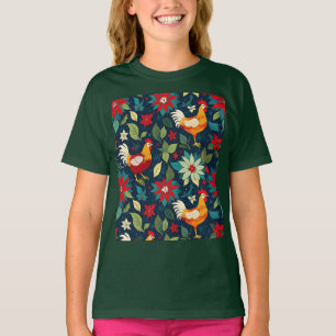Camiseta Frangos De Fazenda De Natal E Poinsettias