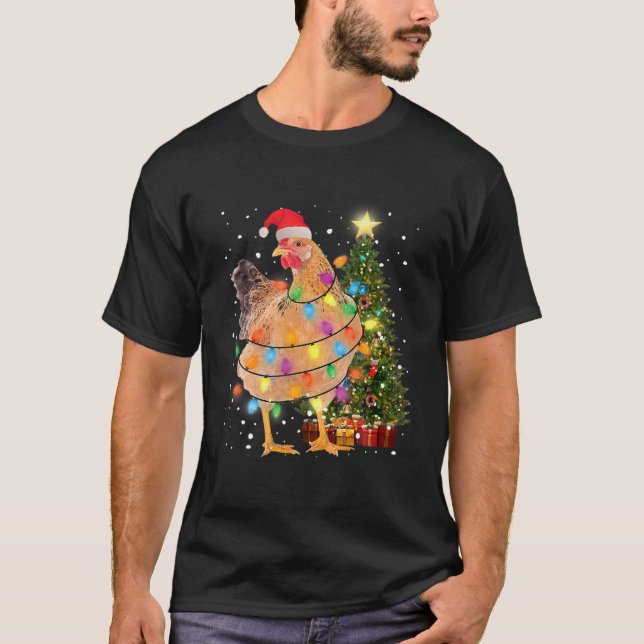 Camiseta Frangos de Natal Feios de Frango Árvore Santa Hat  (Frente)