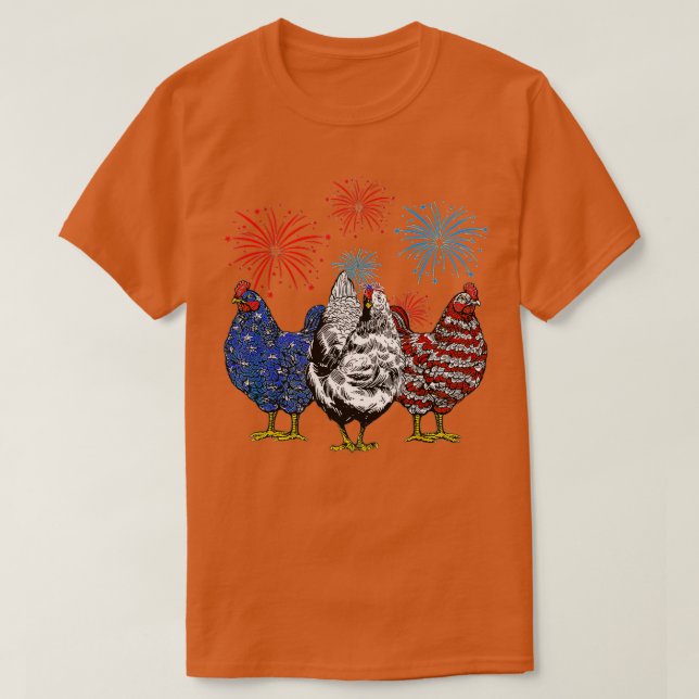 Camiseta Frangos Engraçados Bandeira Americana Farmação Pat (Frente do Design)