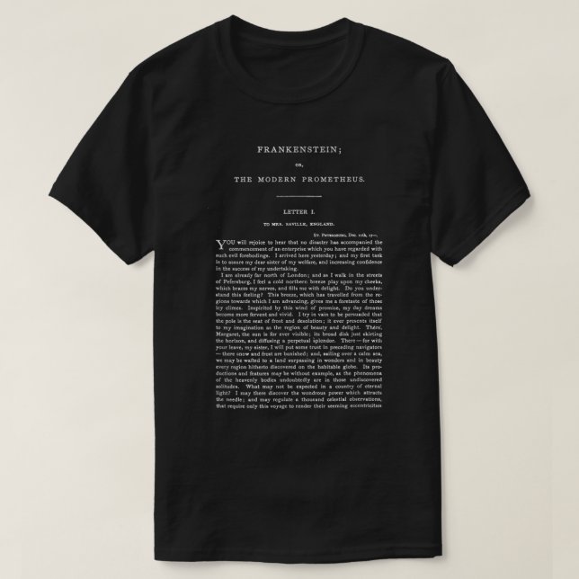 Camiseta Frankenstein Mary Shelley Primeira Página (Frente do Design)
