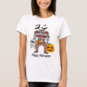 Camiseta Frankenstein Mummy Pumpkin E Um Bats Halloween