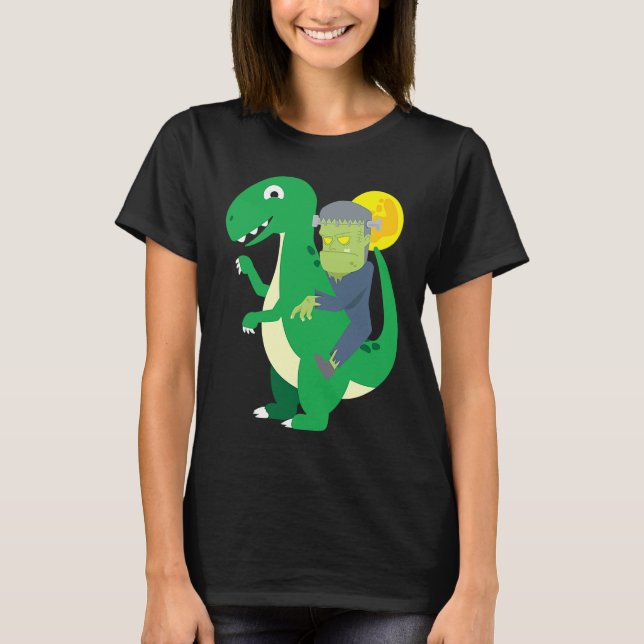 Camiseta Frankenstein Riding Rex Cool Dinosaur Halloween Co (Frente)
