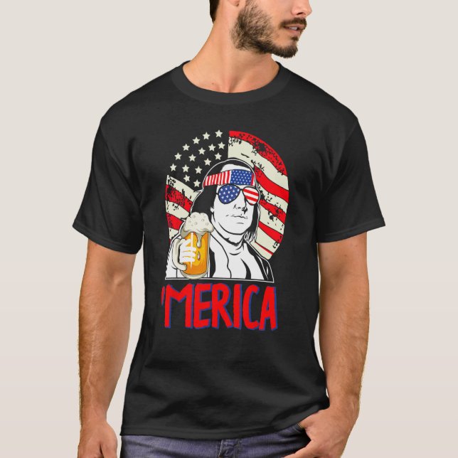 Camiseta Franklin Merica  4th of July Merica Men Boys Ameri (Frente)
