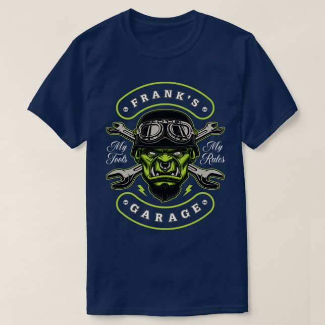 Camiseta Franks Garage Personalizada Mens Presente (Frente do Design)