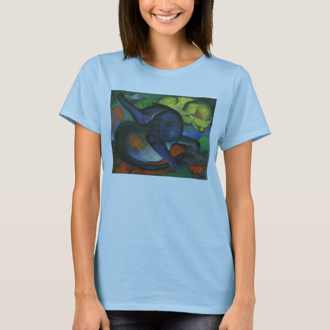Camiseta Franz Marc - dois gatos azuis & amarela o óleo (Frente)