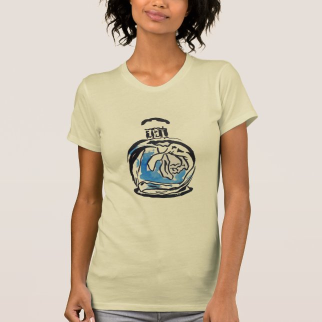 Camiseta Frasco de perfume de ilustração de moda azul (Frente)