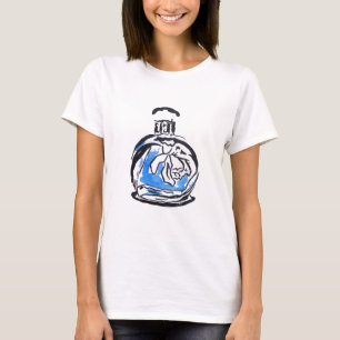 Camiseta Frasco de perfume de ilustração de moda azul