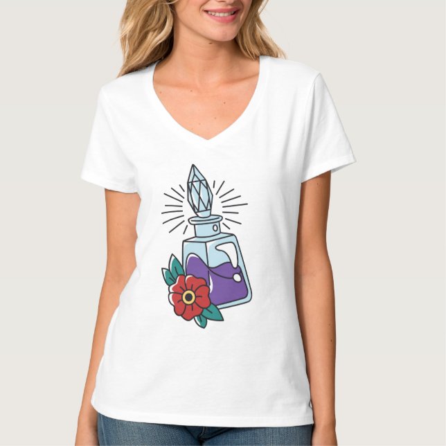 Camiseta Frasco de Poção e Flor (Frente)