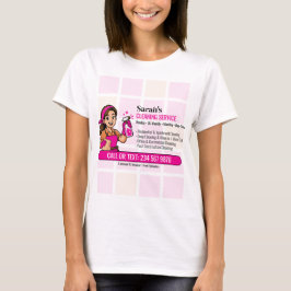 Camiseta Frasco de Spray Rosa Quente Faxineira Limpeza de C
