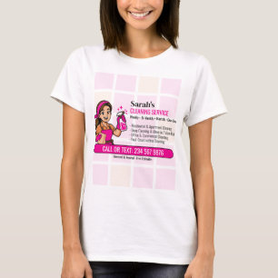 Camiseta Frasco de Spray Rosa Quente Faxineira Limpeza de C