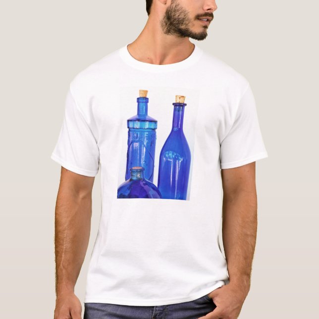 Camiseta Frascos de vidro azuis (Frente)