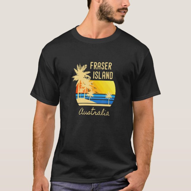 Camiseta Fraser Island Australia Ocean Sunset Palm Tree Ar (Frente)