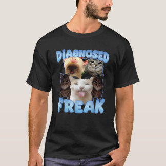 Camiseta Freak Engraçado Diagnosticado Certificado de Gato 