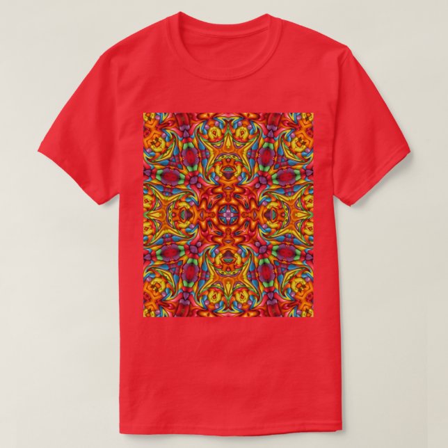 Camiseta Freaky Tiki Red Vintage Fractal Kaleidoscope (Frente do Design)