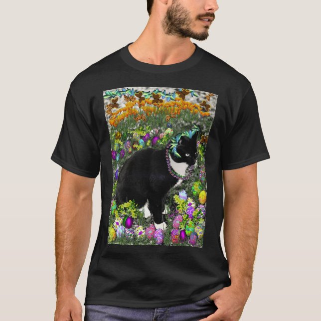 Camiseta Freckles, gato de Tux, na caça para ovos da páscoa (Frente)