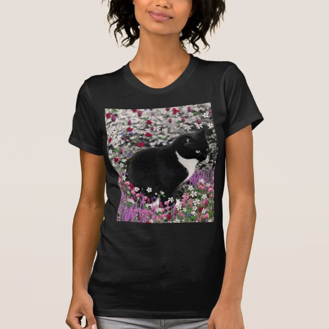 Camiseta Freckles nas flores II - gato do smoking (Frente)