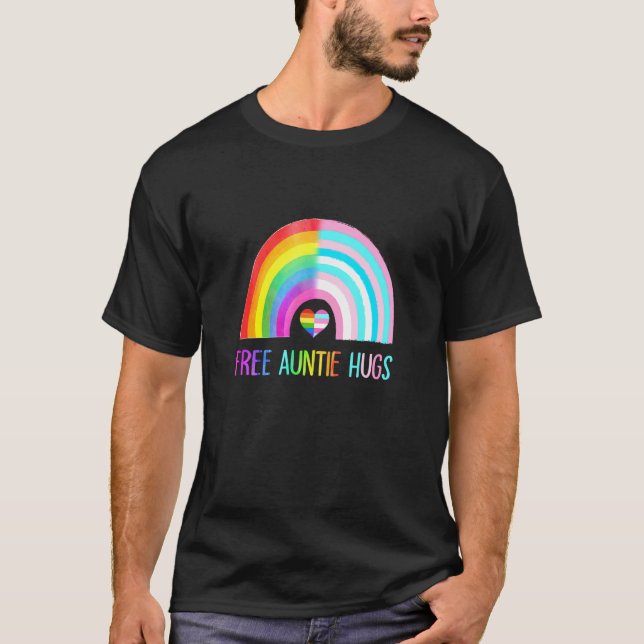 Camiseta Free Auntie Hugs Orgulho gay Lgbtq Lgbt Rainbow Mo (Frente)
