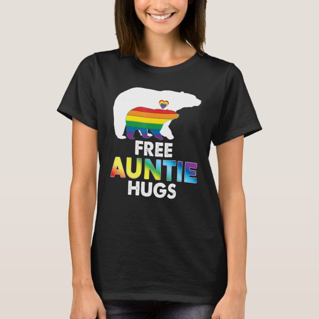 Camiseta Free Auntie Hugs Rainbow Bear Lgbt Pride Gay Lesbi (Frente)
