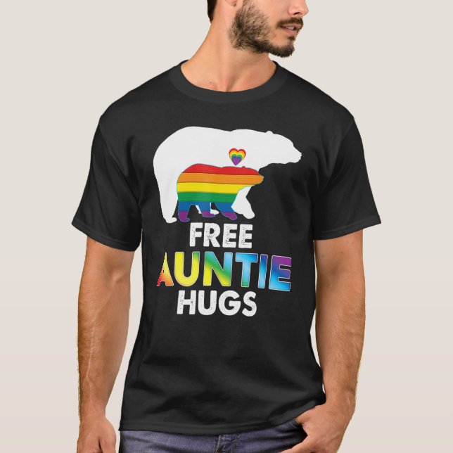 Camiseta Free Auntie Hugs Rainbow Bear Lgbt Pride Gay Lesbi (Frente)