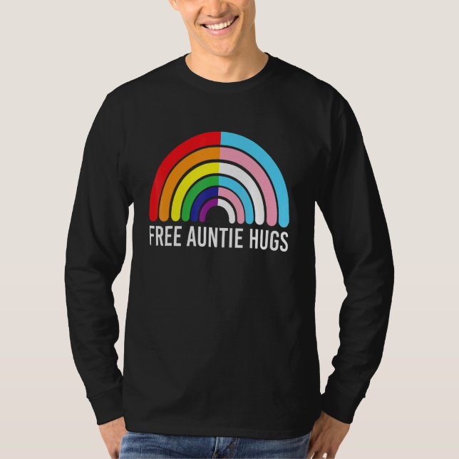 Camiseta Free Auntie Hugs Rainbow Transgender Flag Lgbtq Ga (Frente)
