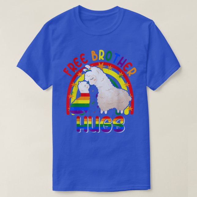 Camiseta Free Brother Hugs Two Llamas Proud LGBT Rainbow Fa (Frente do Design)