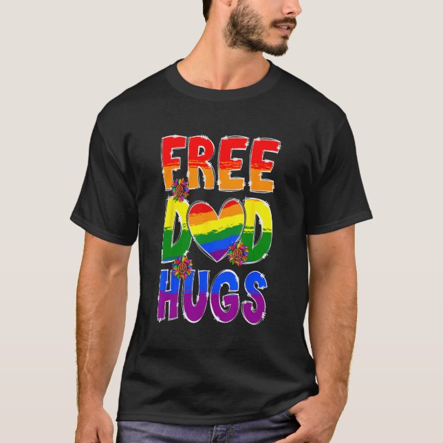 Camiseta Free Dad Hugs LGBT Flag Support LGBTQ Gay Pride Ra (Frente)
