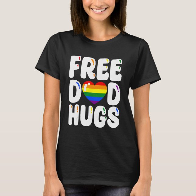 Camiseta Free Dad Hugs LGBT Flag Support LGBTQ Gay Pride Ra (Frente)