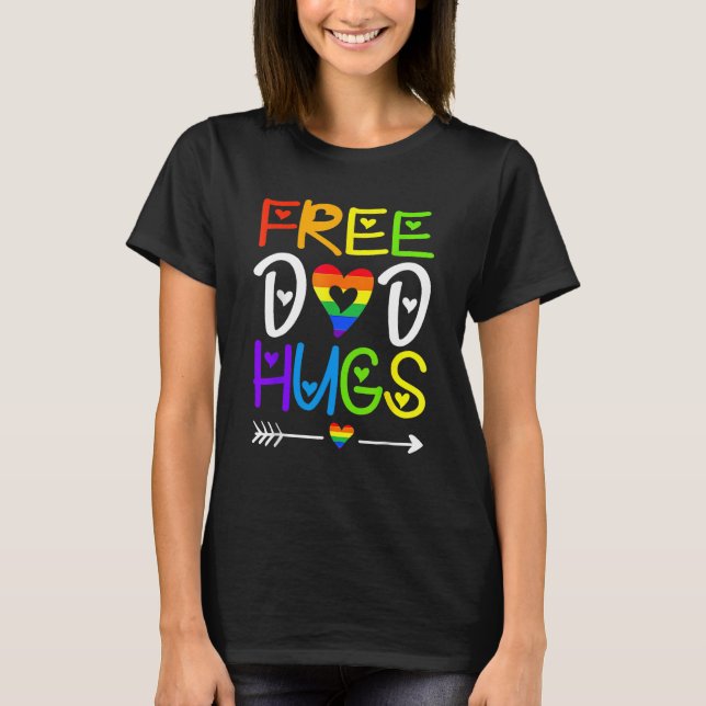 Camiseta Free Dad Hugs Pride Heart Rainbow LGBT Gay Pride D (Frente)